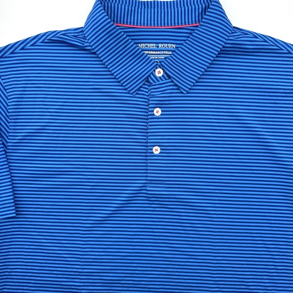Michel Rouen Performance Polo Golf‎ Men's XL Blue Stripe Short Sleeve Shirt - Picture 1 of 6